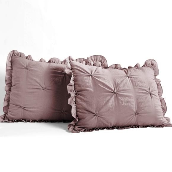 Mauve Full Size Bed Bedspread and Shams Set Soft Neutral Pink Cottage Chic New - Picture 5 of 11